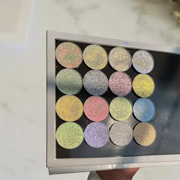 OEM 15 Colors Cosmetic Holographic Duochrome Glitter Pigment EyeShadow 36mm Pan Multichrome Chameleon Eyeshadow For Eye Makeup
