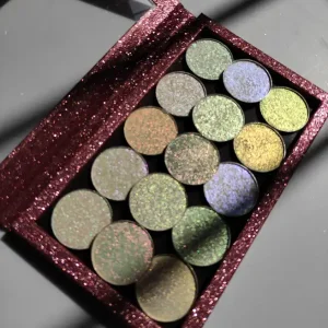 OEM 15 Colors Cosmetic Holographic Duochrome Glitter Pigment EyeShadow 36mm Pan Multichrome Chameleon Eyeshadow For Eye Makeup