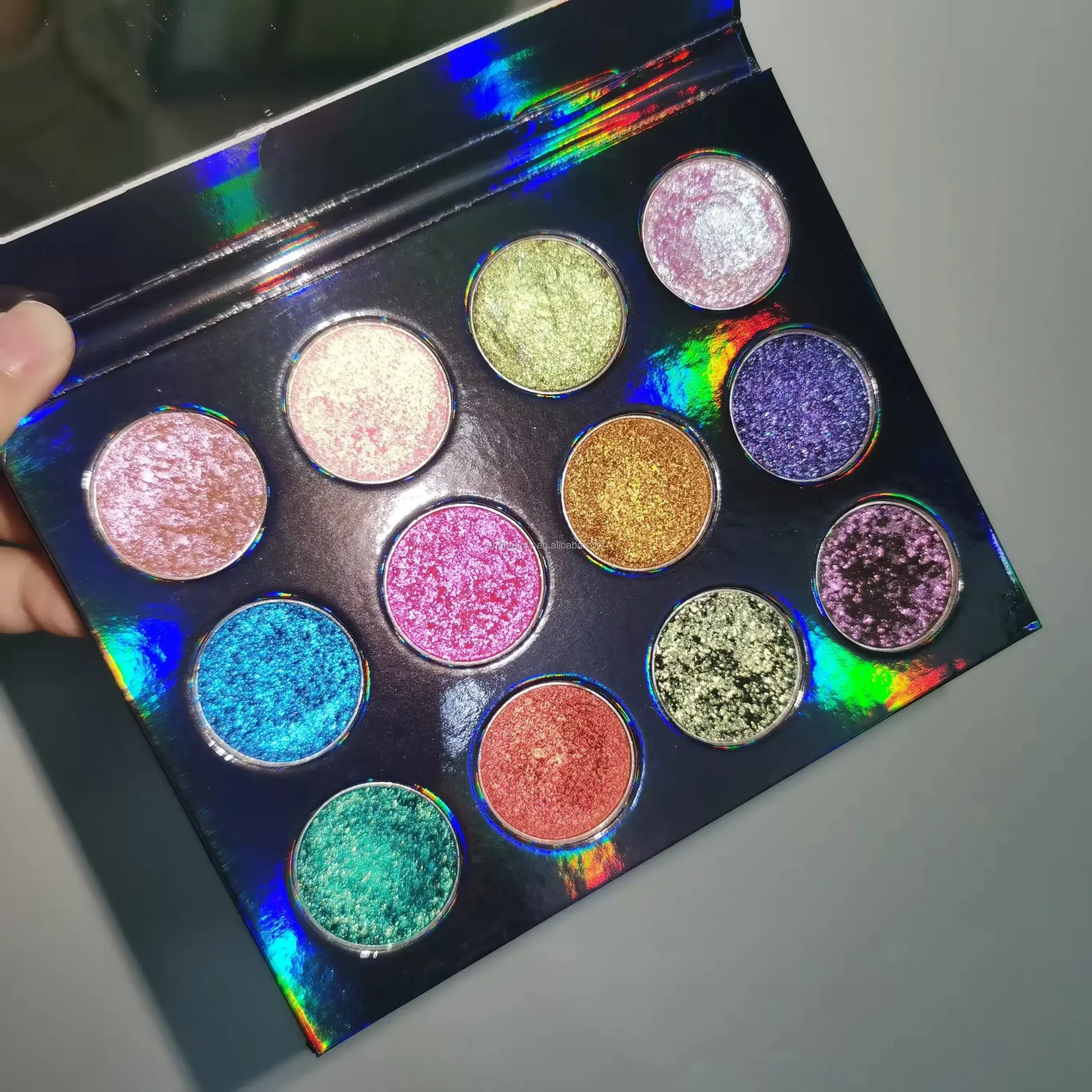 Duochrome eyeshadow manufactured with color shifting pigments