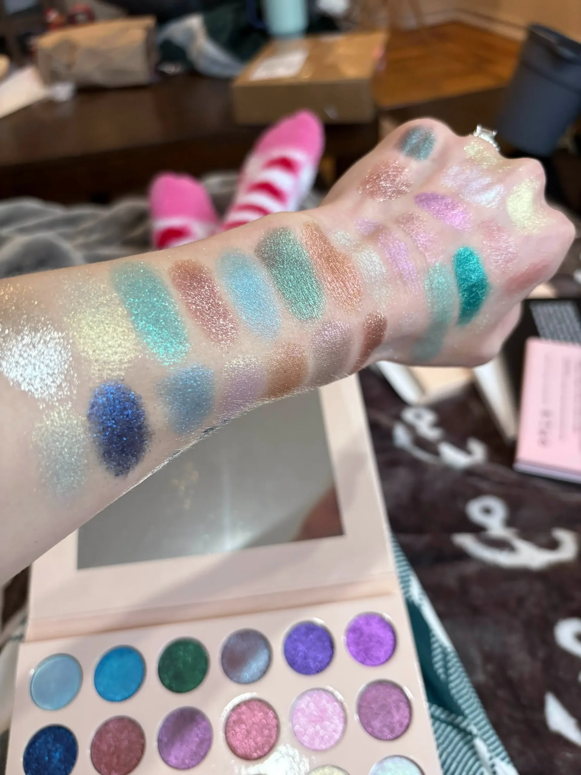 Prismatic and color-shifting eye shadow swatches